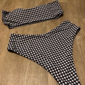 Gingham high waisted cheeky swim bottoms & matching bandeau swimtop bikini large